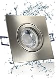 LEDFULL® Premium LED Bad Einbaustrahler IP44 Flach 230V Dimmbar Modul 5W Spot Warmweiß Strahler / Edelstahl gebürstet Deckenstrahler eckig Außen geeignet