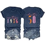 Vintage 1976 T Shirts for Women Chapter 50 Tshirts 50th Birthday Gifts Shirts Short Sleeve Tee Tops Dark Blue M