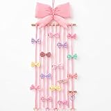 Suncalla Long Bow Holder for Girls Baby Pink Bow Hair Bows Clip Organizer 31.5 Inch Baby Hair Accessories Storage Display Hanging Decor for Girls Nursery Room Bedroom Living Room