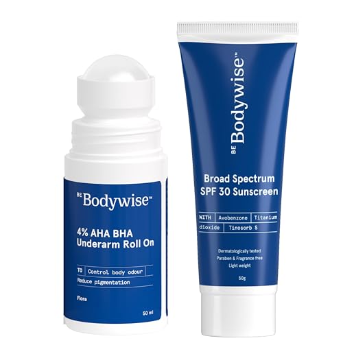 Image of Be Bodywise Sunscreen Cream Spf 30 & Underarm Roll On 50Ml|1% W /W Salicylic Acid, 1% Mandelic Acid, 2% Lactic Acid|Ultra Lightweight, No White Cast|Prevents Odor, Fades Pigmentation All Skin Type