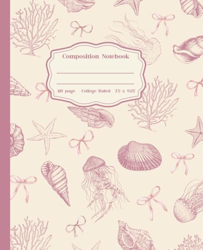 Composition Notebook: Pink Coquette Bow Design with Retro Ocean Creatures: College Ruled | 110 Pages, 7.5 x 9.25" | Aesthetic Supply for Biology Classes and Teaching