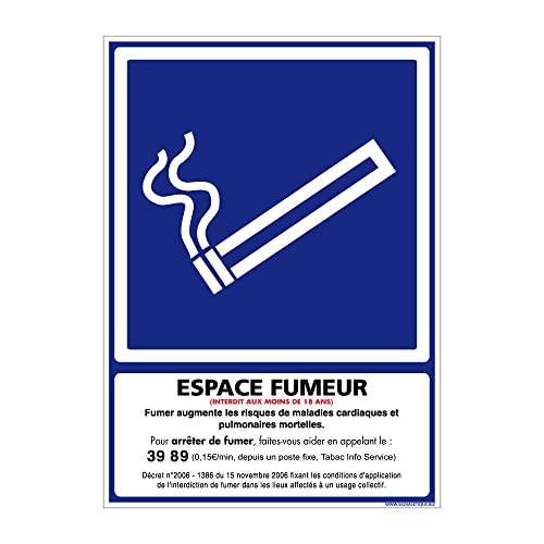 Signalétique.biz France - Affiche officielle Espace Fumeur, emplacement fumeur. Signalisation Information Avertissement. Autocollant, PVC, Alu - 150 x 210 mm - Aluminium 2 mm