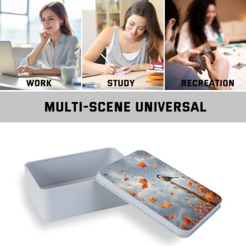 Image of Decorative Metal Tin Box with Lid,Birds Flying Autumn Organizer