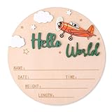 NQEUEPN Geburtsanzeigeschild, 15 cm Holzschild „Hallo Welt“ Willkommensschild für Neugeborene Namensschild Babys als Foto-Requisite Geschenk für die Klinik Oder das Kinderzimmer