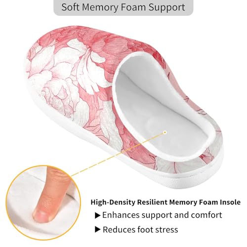 JUNZAN Art Peonies Pink Womens Cotton House Slippers Non Skid Memory Foam Guest Slippers for Hospital Funny Presents 6-72