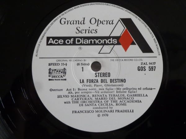 La Forza del Destino par Verdi, Coffret s LP Stéréo, Série Grand Opera, Del Monaco, Tebaldi, Molinari-Pradelli