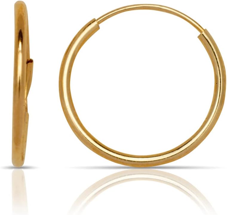 Jewelryweb Solid 14k Gold 1mm Seamless Endless Tube Hoop Earrings (10mm-27mm) (yellow or white)
