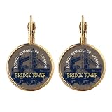 Britain UK London Bridge Tower Graffiti - Pendientes de gota de oro con clip, sin perforación, joyería colgante