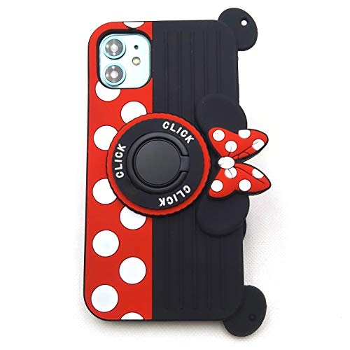 For Iphone 12 Pro Max Case Cute Minnie 3D Carton Camera Ring Grip Holder Kickstand Lanyard Teens Girls Women Soft Silicone Cute Phone Case Rubber Cover For Iphone 12 Pro Max -6.7" (12 Pro Max) #TOP1