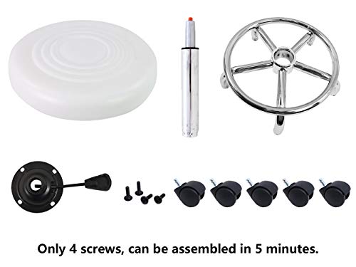 KKTONER PU Leather Modern Round Rolling Stool with Footrest Height Adjustable Spa Drafting Salon Tattoo Work Massage Stools Task Chair Small (White) - Thumbnail 7