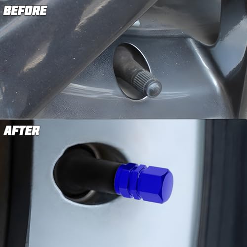Image of Osilly Car Tire Stem Valve Caps, 8 PCS Aluminum Alloy Valve Stem Covers, Leak-Proof Tire Cap Cover Accessories, Hexgon Style Wheel Air Valve Caps for SUV Car Bike (Blue)