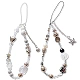 SZXYCZL 2PCS Beaded Phone Charm Cute Korean Style Y2K Metal Shining Starfish and Conch Pearls Beaded Anti Lost Phone Chain Strap for Women Girls