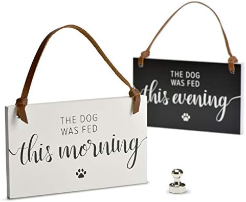 PYROH Sign Dog Fed or Feed Reminder Cute Hanging Sign - Dog Fed Magnet, Solid Wood and Leather Strap, Fed Not Fed Sign