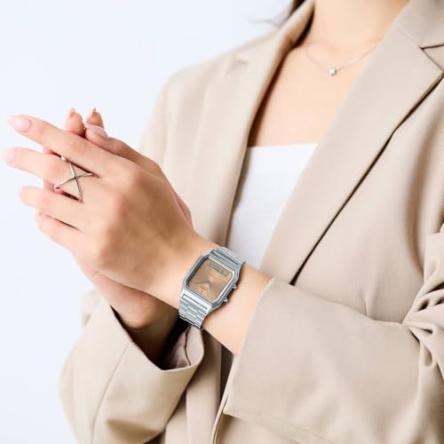 Casio Collection - Orologio Unisex Al Quarzo Classico Cinturino In Acciaio Inox Grigio Cassa In Resina Quadrante Analogico-Digitale Arancione - AQ-230A-4AMQYES - 7