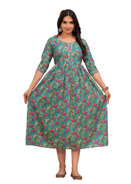 jaipur tales Women’s Cotton Floral Printed Maternity & Feeding Kurti | Anarkali Style Pregnancy & Nursing Dress with Concealed Zippers | Ethnic Midi Dress-picture-14