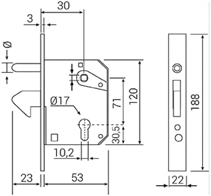 DOJA Barcelona Sliding Door Mortice Lock, 30mm, Mortise Hook Lock for Sliding Doors Hook Lock Sliding Door, Mortice Door Lock - Image 4