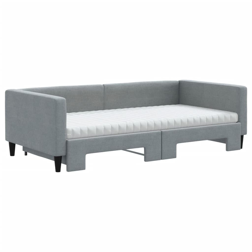 Cama Gigogne 100 x 200 cm con colchón gris claro | Sofá Convertible 2 en 1, tejido duradero, estructura de madera y metal, para salón o dormitorio