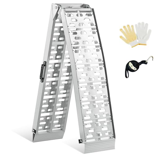 Foldable Loading Ramp, gardhom 228x30.5cm ATV Motorcycles Loading Ramp with 340KG/Pack Loading Capacity, Portable Aluminum Ramps with Rubber Tipped Fingers for ATV UTV Trucks