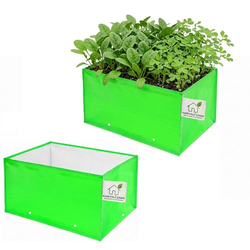 Image of Heavy Duty 260 GSM HDPE Square Grow Bags 24x12x12 Inch, UV Protected Green Planting Bags for Terrace Kitchen Gardening Pack of 2