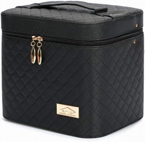 Vilom メイクボックス コスメボックス 大容量 化粧箱 収納ケース 小物入 ブラック ミラー付 (ブラック)