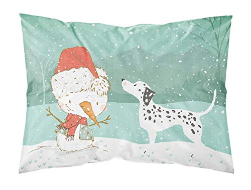 Caroline's Treasures CK2037PILLOWCASE Dalmatian and Snowman Christmas Fabric Standard Pillowcase Lightweight Super Soft Easy Care Decorative Artwork Pillowcase, Standard
