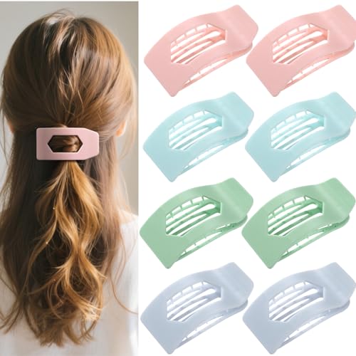 Rokateam 8 Pack Flat Hair Clips for Women – Glossy Neutral No-Slip Flat Claw Clips for Thick & Thin Hair, Large Strong Hold Square Rectangle Hair Accessories for Work & Stylish Fall Outfits