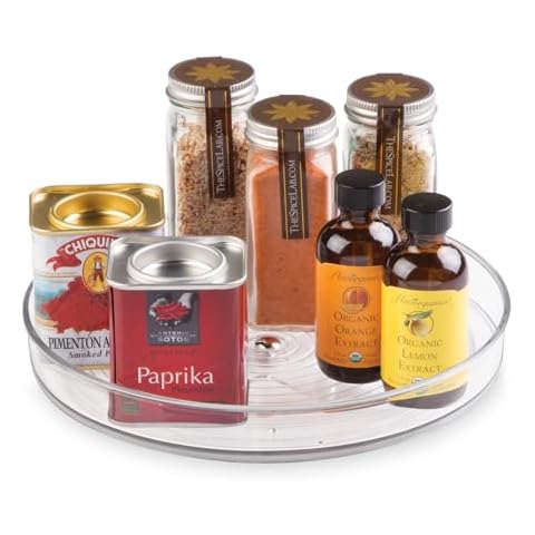 iDesign Recycled Plastic Lazy Susan Turntable Organizer, The Linus Collection – 9” x 1.75”, Clear Cover