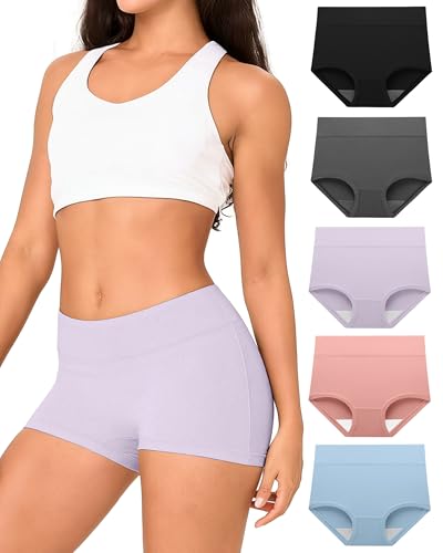 Image of BAMBOO COOL Womens Boy Shorts Underwear Full Coverage High Waist Boxer Briefs Panties for Women 5 Pack