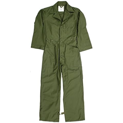 US Military Cotton Sateen OD Olive Coveralls Flying Boiler Suit Mechanic Paintball Overall (M) Cover