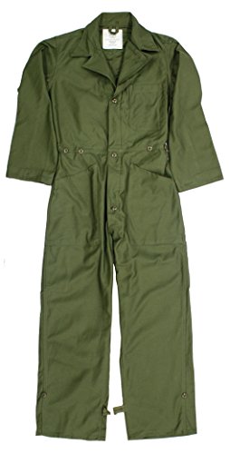 US MILITARY COTTON SATEEN OD OLIVE COVERALLS FLYING BOILER SUIT MECHANIC PAINTBALL OVERALL (M)