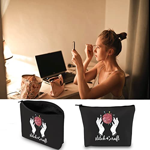 Image of JXGZSO Crochet Yarn Knitting Project Bag Witch Crochet Makeup Bag With Zipper Knitter Gift (stitch craft B)