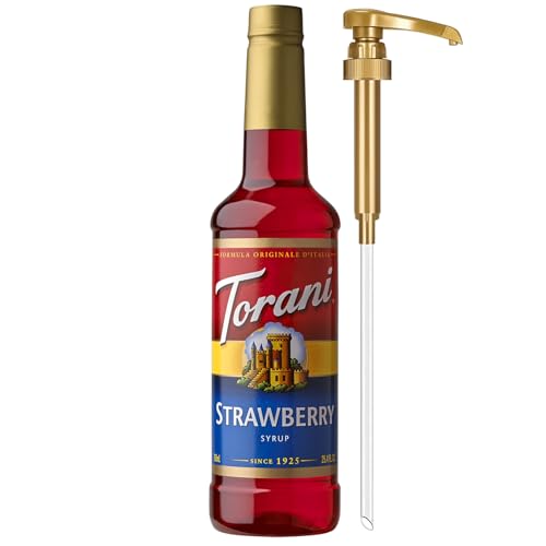 Image of Torani Strawberry Syrup for Drinks, Flavoring for Iced Tea, Lemonade, and Sodas, Pump Included, 25.4 Oz