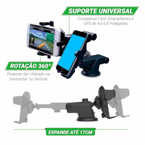 Suporte De Celular Para Carro Universal Veicular Para Gps Smartphone 360° C/Ventosa que Gruda no Pai