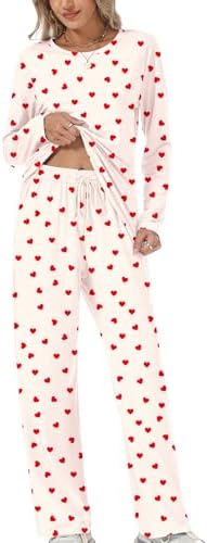 Rapbin Schlafanzug Damen Lang Pyjama Set Nachtwäsche Loungewear mit Taschen | Zweiteiliger Schlafanzüge für Damen Nachtwäsche Langarm Oberteile und Schlafhose mit Taschen Loungewea