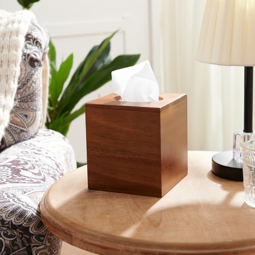 Acacia Wood Tissue Box Cover, Square Wooden Tissue Holder for Bathroom, Living Room, Dining Table, Decorative Cube Facial Tissue Box Cover, 5.3 x 5.3 x 5.9 inches by YANGQIHOME - Image 2