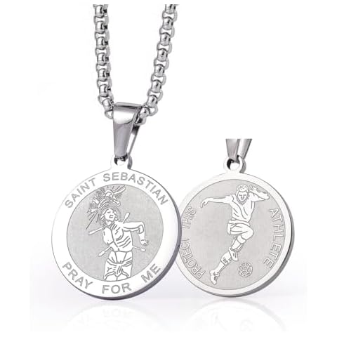 Wolentty Saint Sebastian Necklace - 1" Stainless Steel Patron Saint of Athletes Necklace for Baseball Football Basketball Soccer Sports Cover