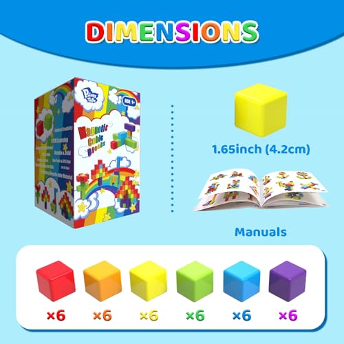 Image of Magnetic Building Blocks, 1.65 inch Large Stacking Cubes for Toddlers 1-3 | Sensory & Montessori Toys for Boys & Girls 1 2 3 Years Old, Kids Travel Toys, Magnetic Cubes Birthday Gifts (36 PCS)