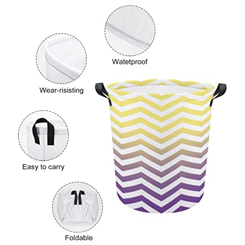 Large Laundry Hamper Bag Yellow Purple Watercolor Chevron Modern Waterproof Dirty Clothes Laundry Basket Collapsible Washing Bin With Handles For College Dorm, Family Essentials #TOP3