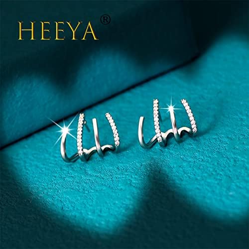 HEEYA 18K Plated/Sterling Silver Claw Earrings,Cubic Zirconia Ear Cuff Studs Earrings for Women,Hypoallergenic Ear Piercing Illusion Earrings,Pearl Beads 4 Prong Wrap Earrings for GirlsGold/Silver