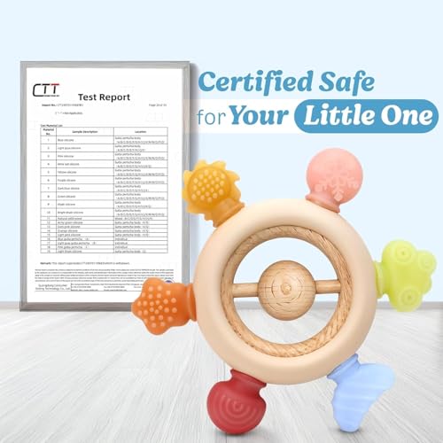 Image of Akolik Baby Teething Ring Set, Silicone Teethers, BPA-Free Grasping Toys for 0-18 Months, Grey (Jelly Handle)