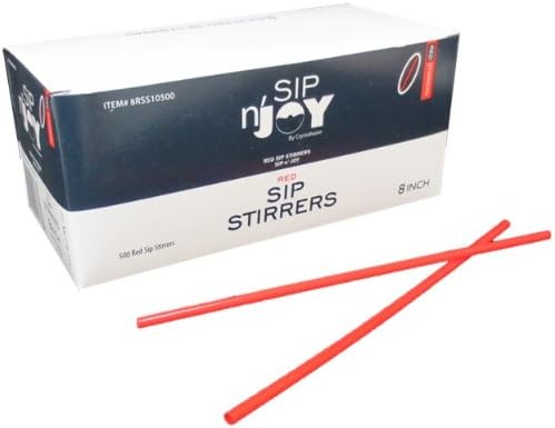 Crystalware, Large Plastic Stir Straw, Sip Stirrer, For Coffee and Cocktail, 8 Inches Long, 500/Box, (Red)