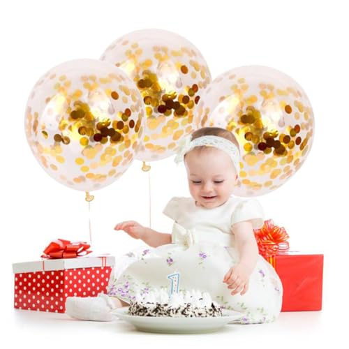 ERINGOGO 5個 ゴールドスパンコールラテックスバルーン 透明彩色屑入りパーティーデコレーション用風船 結婚式 誕生日 クリスマス 感謝祭フ