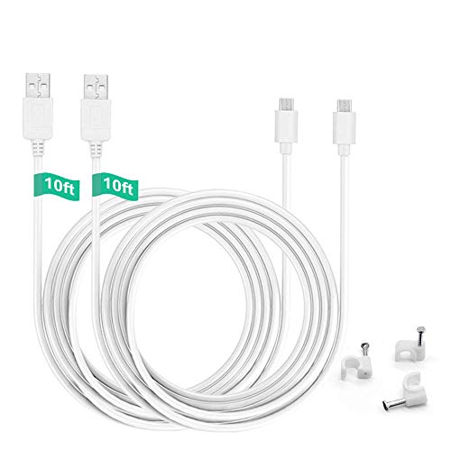 BENSN (2 Pack) Extension Cable 10 Ft, 5V Camera Micro USB Power Cord