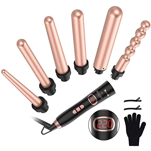 Lockenstab Set 6 in 1 BESTOPE Lockenstäbe Lockenwickler mit LCD Display Welleneisen Einstellbare Temperatur Curling Iron Keramikbeschichtung Curling Wand für alle Frisuren Lockenstyling