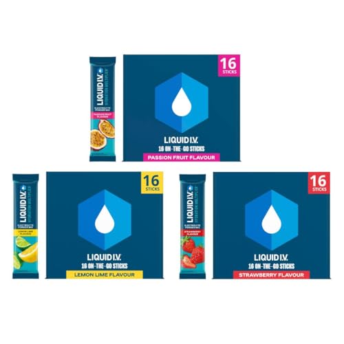 Liquid I.V. Hydration Multiplier Electrolyte Powder Pack, Lemon Lime, Passionfruit & Strawberry, Electrolytes With 7 Vitamins & Minerals For Fast Hydr