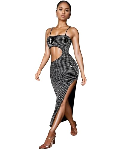 Image of PORRCEY Women's Sexy Rhinestone Mesh See Through Party Night Prom Dress