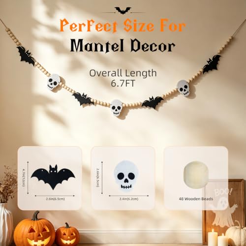 6.7 FT Halloween Decorations Garland with Bat and Skull Wooden Bead Decor — view 2