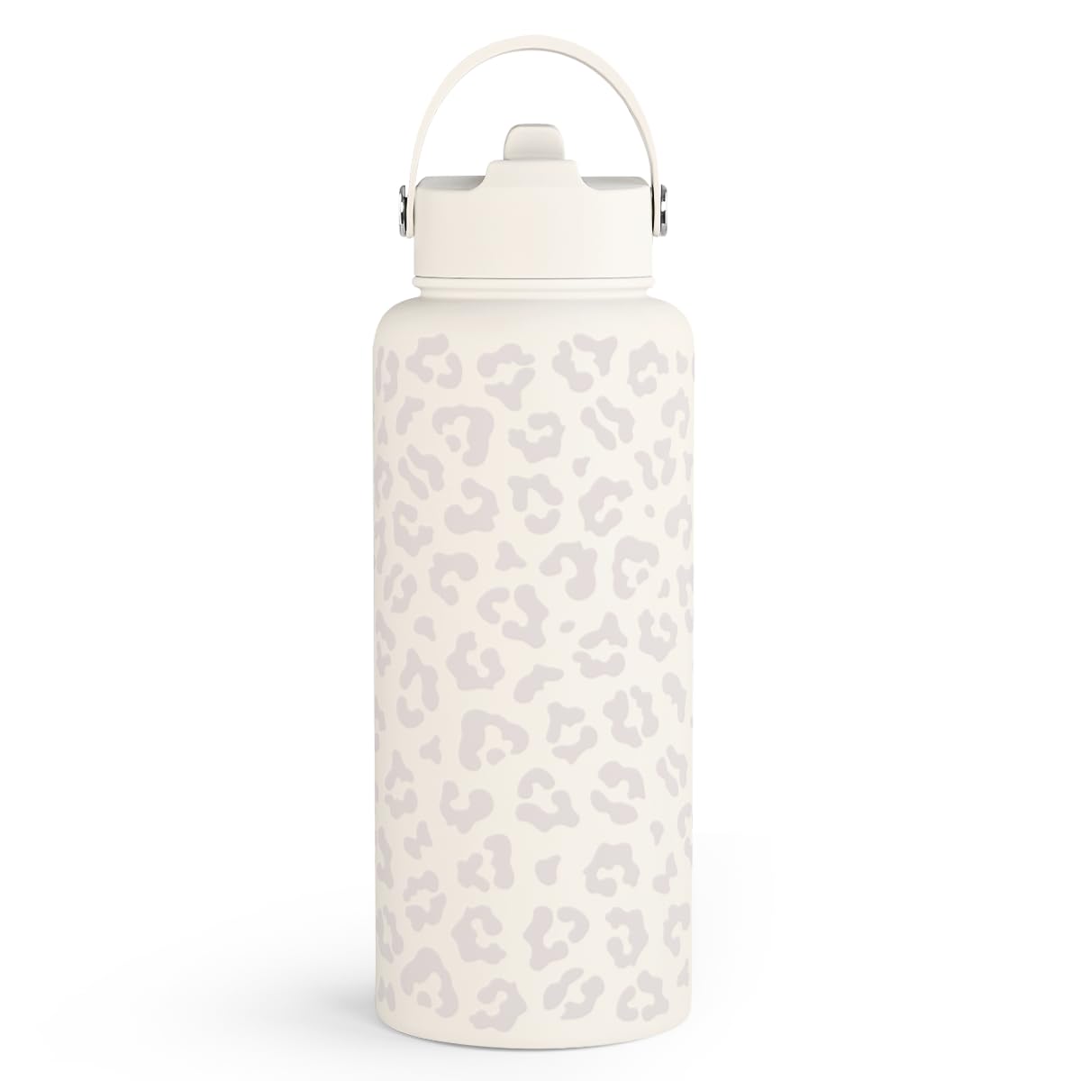 Leopard Water Bottle 32oz Stainless Steel Vacuum Insulated with Lid, Leopard Print Water Bottles for Gym Sports Travel Outdoor, Gifts for Women Girls Ladies Birthday Christmas Cream Leopard