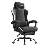 SONGMICS Gaming-Stuhl, Bürostuhl, Schreibtischstuhl, ergonomischer Gaming-Sessel, Sitzkissen mit Federn, Fußstütze, Armlehnen mit Synchronmechanik, schwarz-weiß OBG079B301