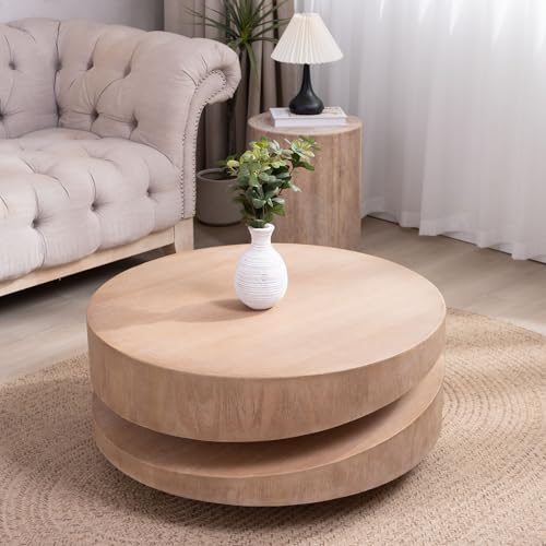 KEIKI Round Wood Coffee Table – 31.3" Accent Table, Modern Two-Tier Design, Rustic Farmhouse Style for Living Room or Office, Natural by KEIKI - Used condition - US$175.68